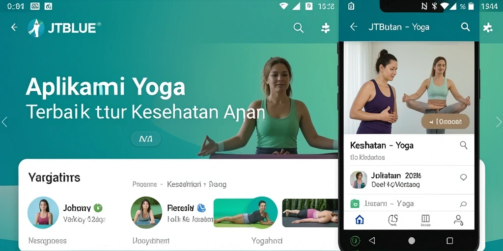 Antarmuka aplikasi JTBLUE menampilkan sesi yoga yang interaktif dan mudah diikuti.