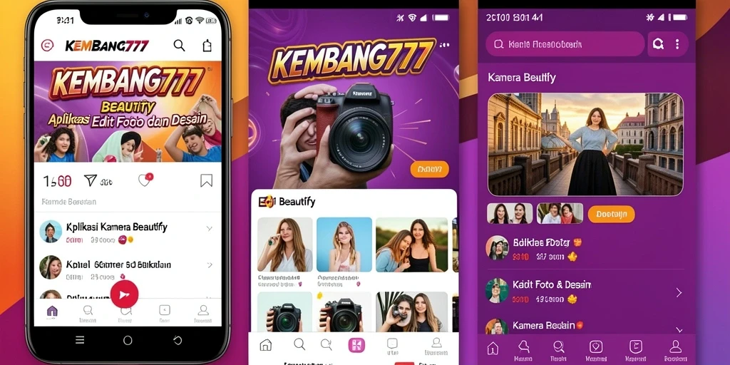 Tampilan antarmuka KEMBANG777 dengan fitur kamera beautify yang menarik.
