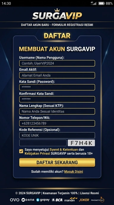 Panduan Registrasi Akun Baru Surgavip untuk Android